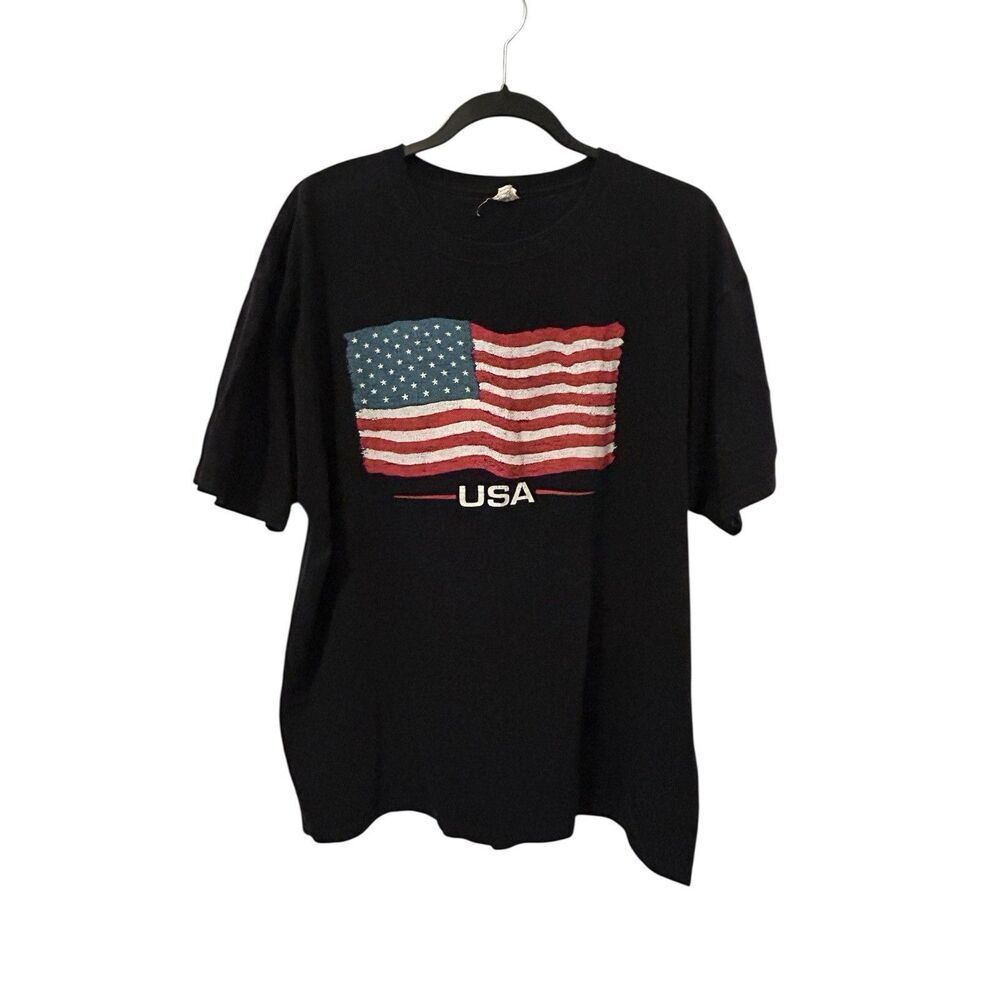 Vintage 90 Shirt Men’s XL USA Flag Tee Anvil Black Tshirt Goth Grunge American